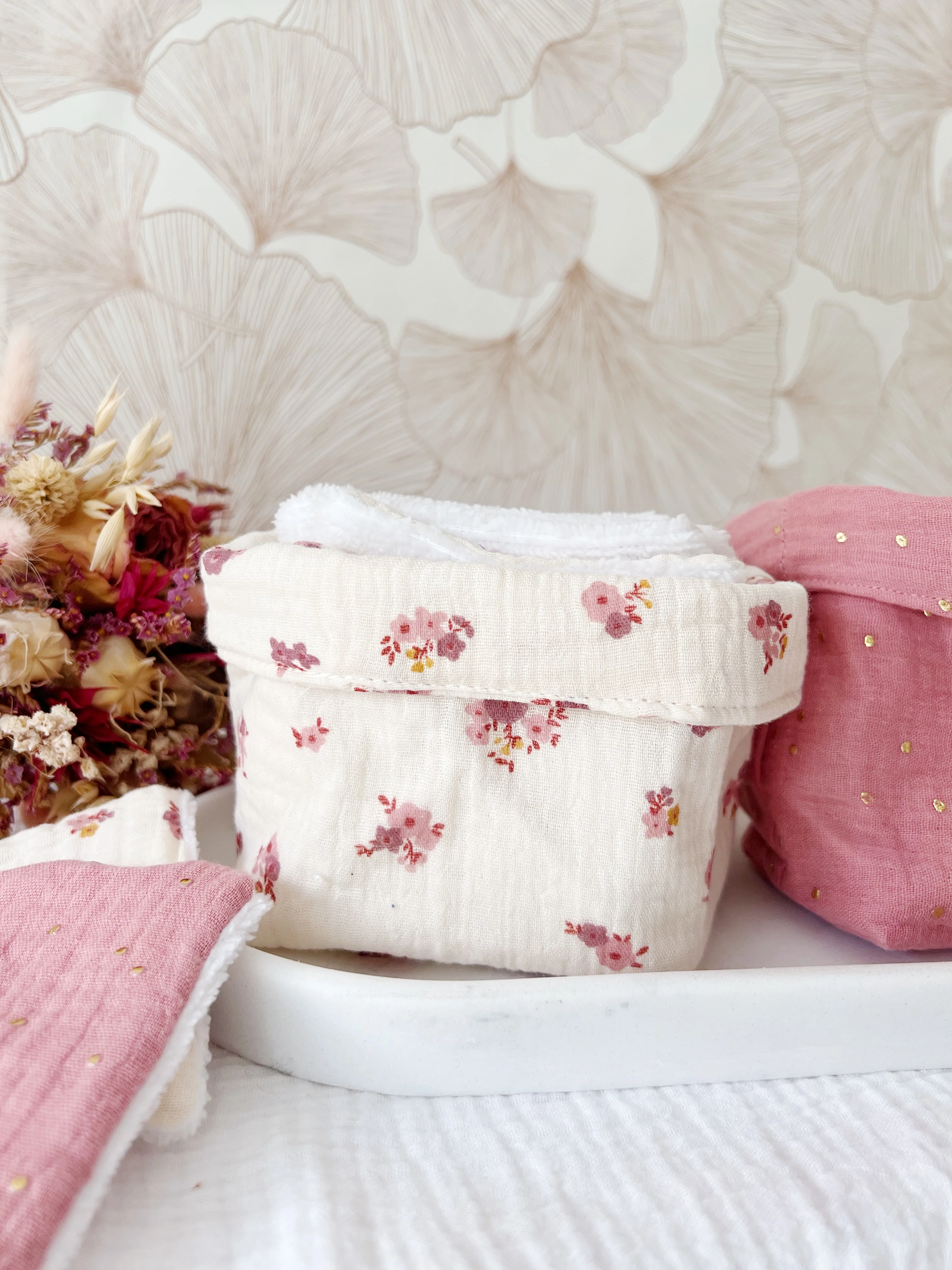 Ensemble assorti (double gaze) : la panière et ses 10 cotons - Image 3